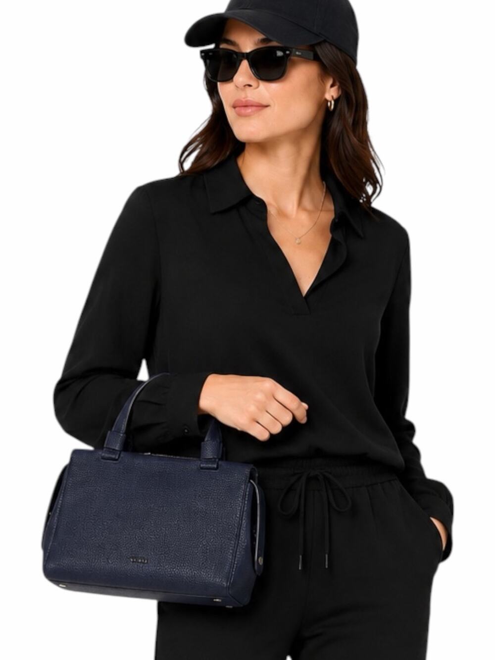 Tumi Gracie Top Handle Bag Crossbody Bag Navy Pebble Leathe